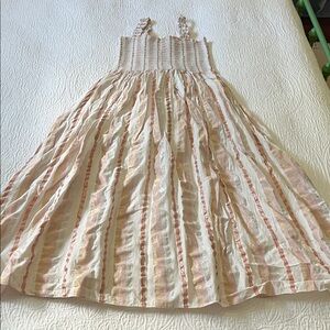 Steele Smocked Dress with Metallic Lurex Stripes, Size Small